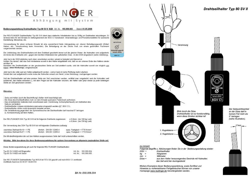 Drahtseilhalter Typ 50 SVII "Reutlinger" mit Ringmutter M12, BGVC1